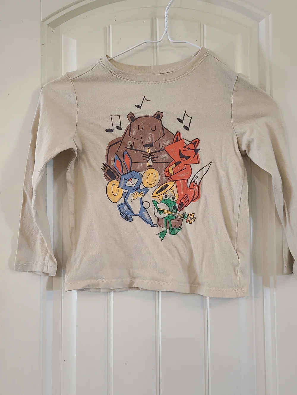Old Navy Beige Long-Sleeve Tee with Colorful Musical Animal Band Size 5T